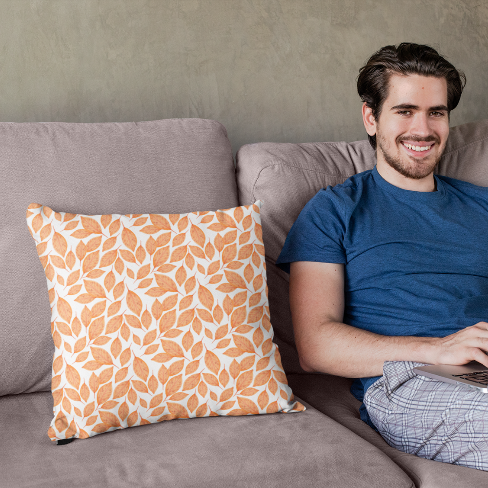 Herbst Hygge Kissen „Blättertraum“ – Zierkissen mit warmem Blättermuster