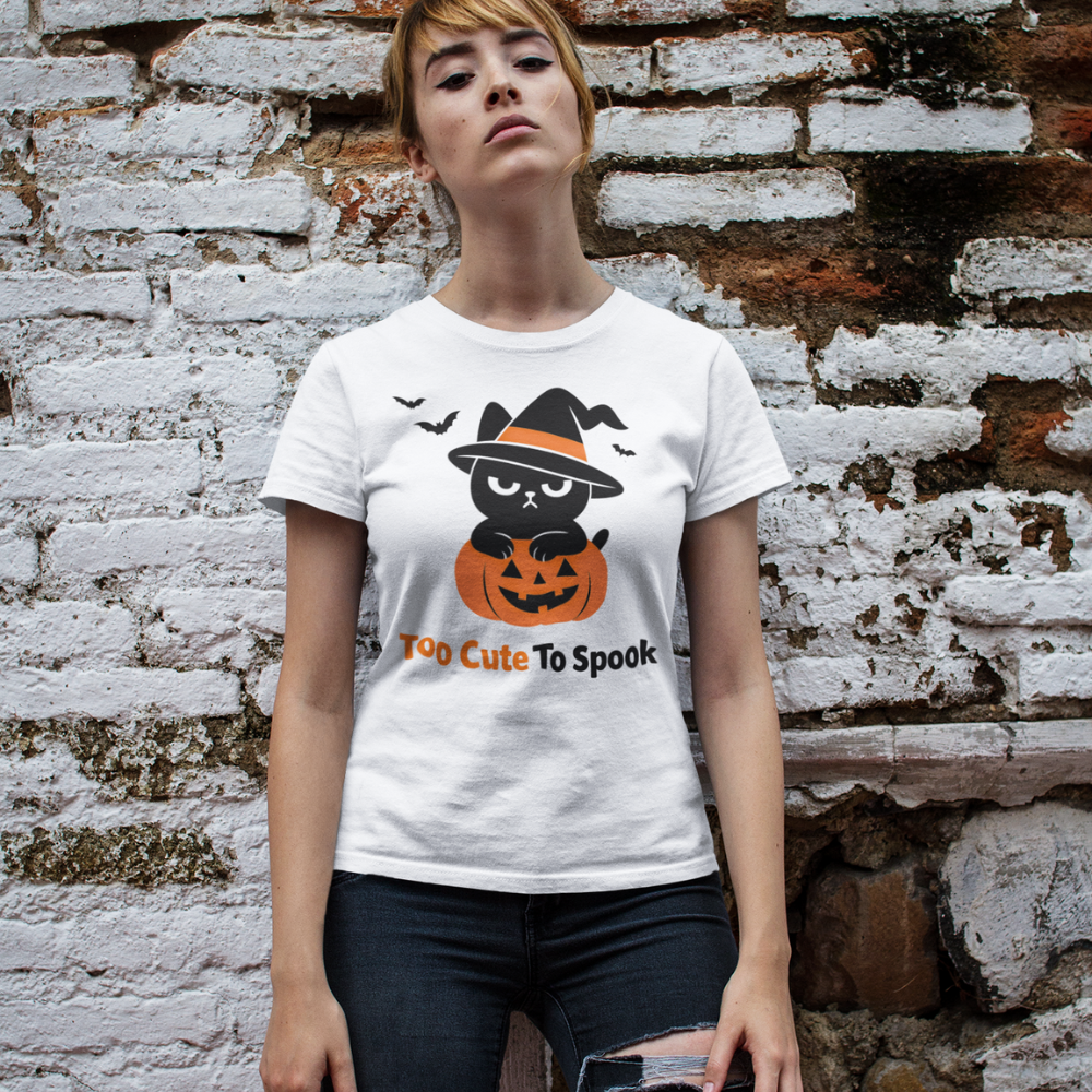 Halloween T-Shirt – Too Cute to Spook | Grumpi Cat Edition | Unisex Shirt