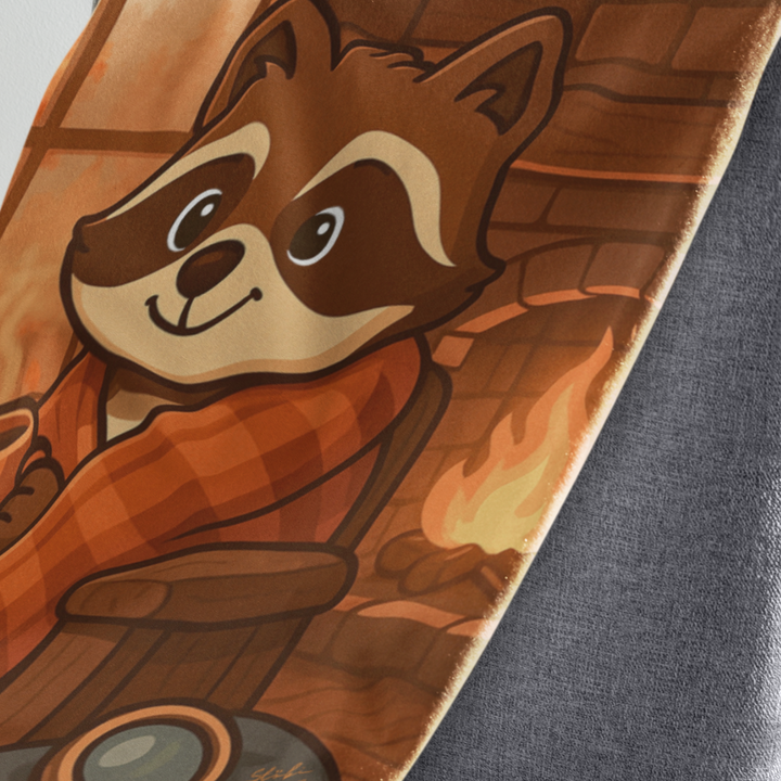 Herbst Hygge Kuscheldecke „Wohlfühlzeit“ – Decke mit Stöbi dem Waschbär