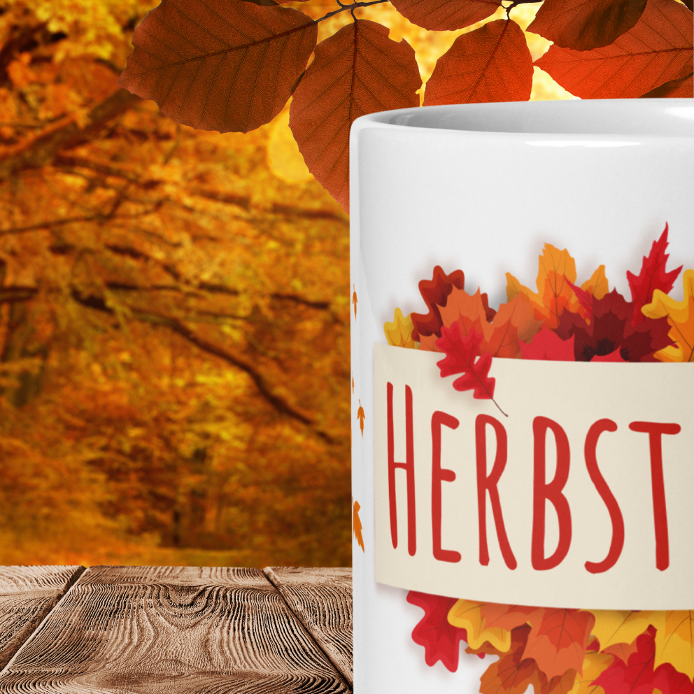 Herbst Tasse „Herbstkind“ - Keramikbecher mit Herbstlaub-Motiv