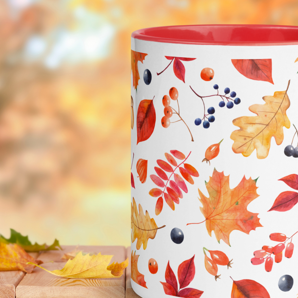 Herbst Tasse „Autumn Harmony“ – Keramikbecher mit Blätter- & Beeren-Motiv