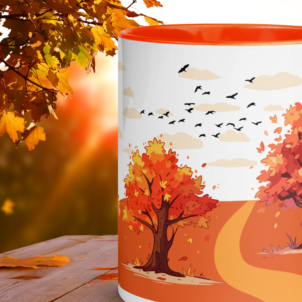 Herbst Tasse „Herbstpfad“ – Keramikbecher mit Herbstlandschaft-Motiv