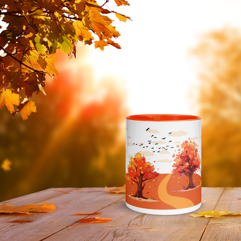 Herbst Tasse „Herbstpfad“ – Keramikbecher mit Herbstlandschaft-Motiv