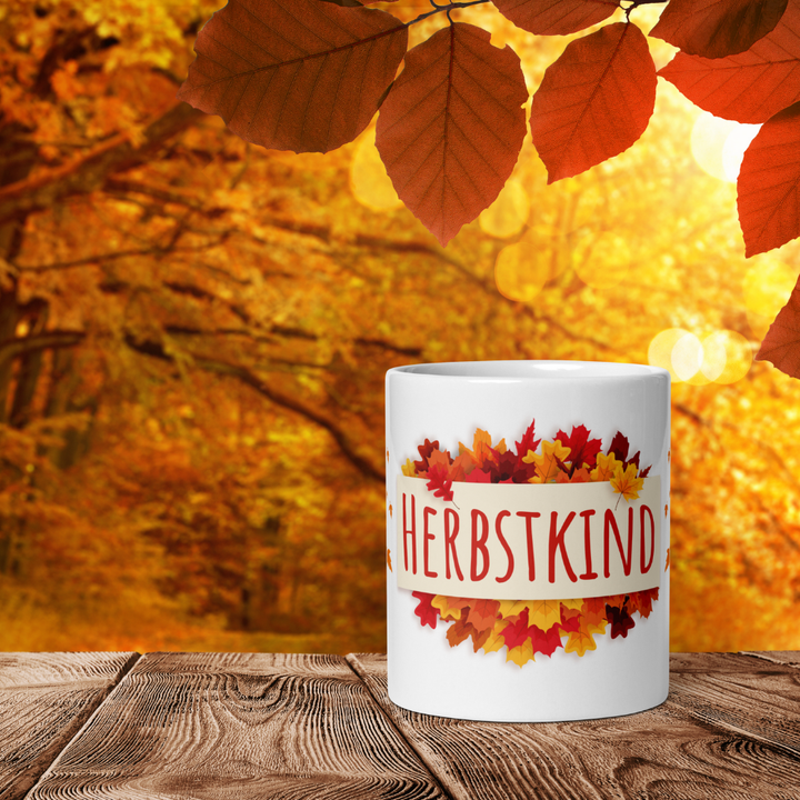 Herbst Tasse „Herbstkind“ - Keramikbecher mit Herbstlaub-Motiv