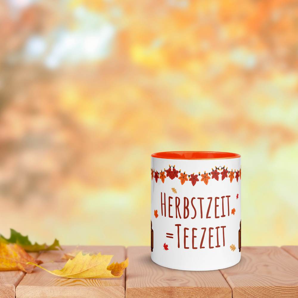 Herbst Tasse „Herbstzeit = Teezeit“ – Keramikbecher mit Stöbi Waschbär-Motiv