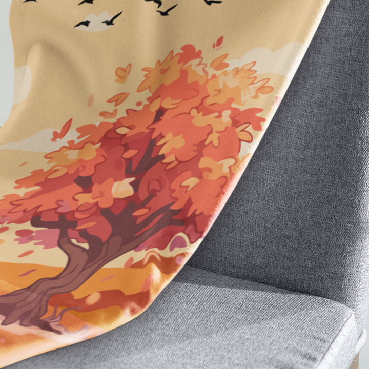 Herbst Hygge Kuscheldecke „Herbstpfad“ – Decke mit herbstlicher Landschaft