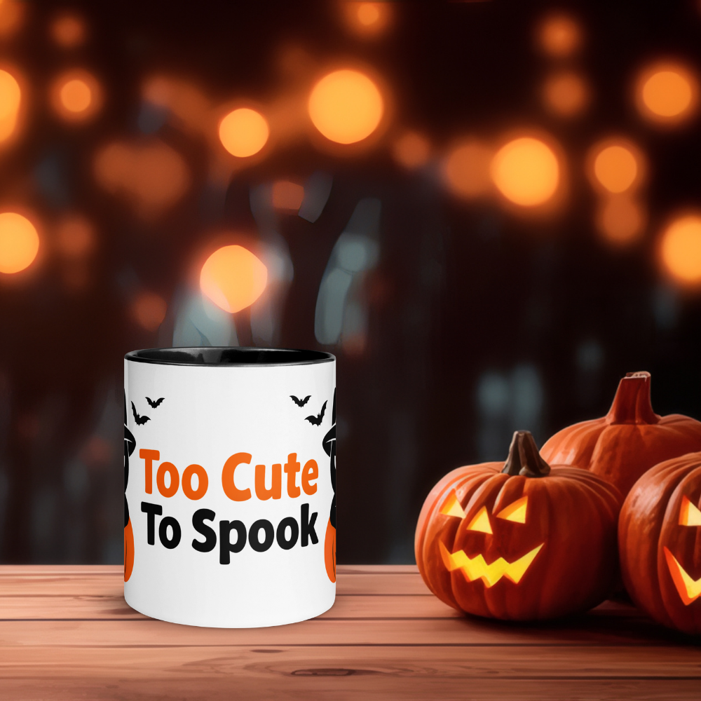 Halloween Tasse „Too Cute to Spook“ – Keramikbecher mit Grumpi Cat-Motiv