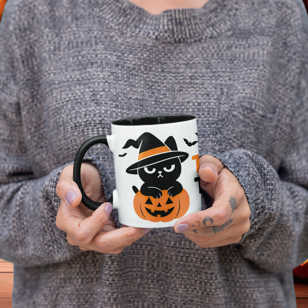 Halloween Tasse „Too Cute to Spook“ – Keramikbecher mit Grumpi Cat-Motiv