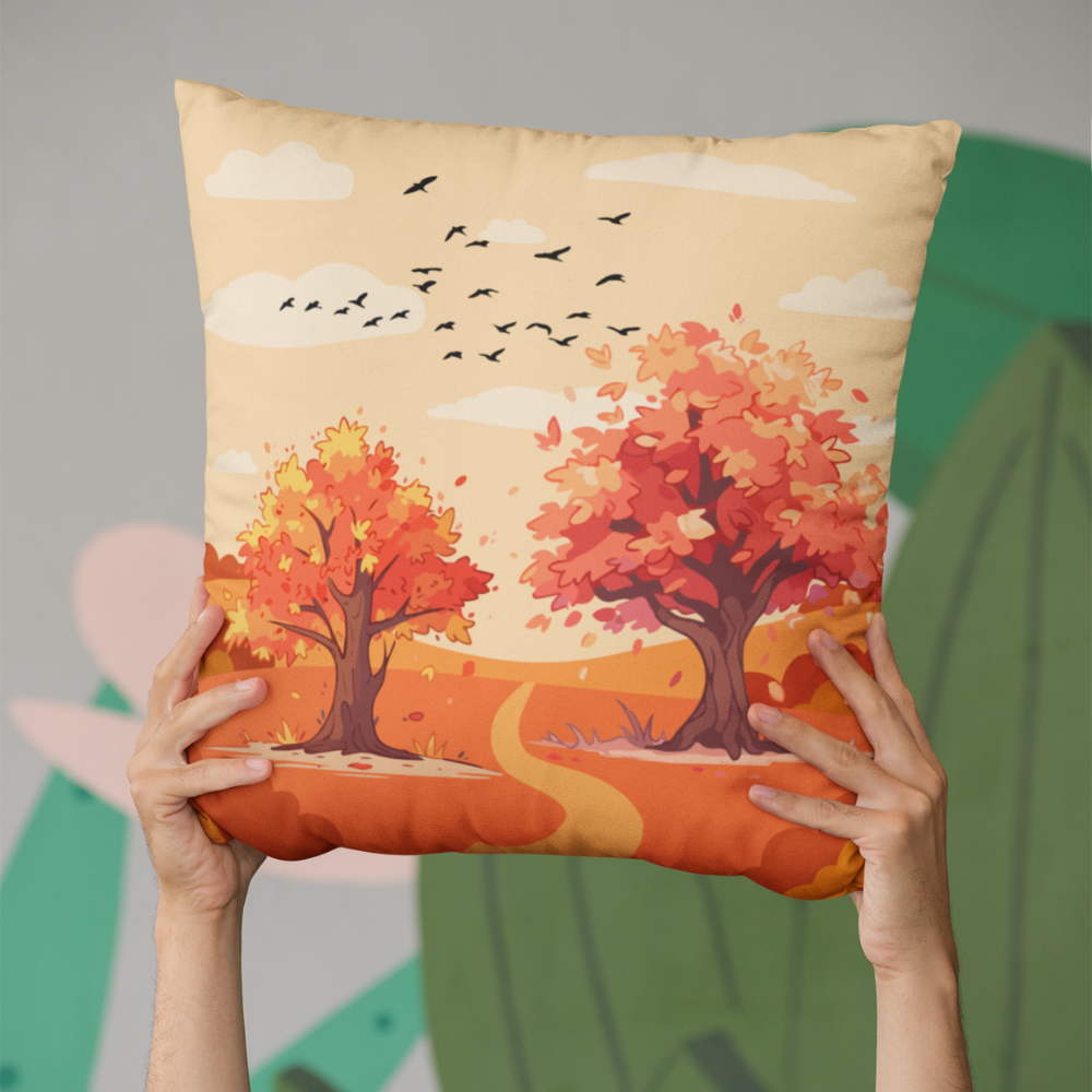 Herbst Hygge Kissen „Herbstpfad“ – Zierkissen mit herbstlicher Landschaft