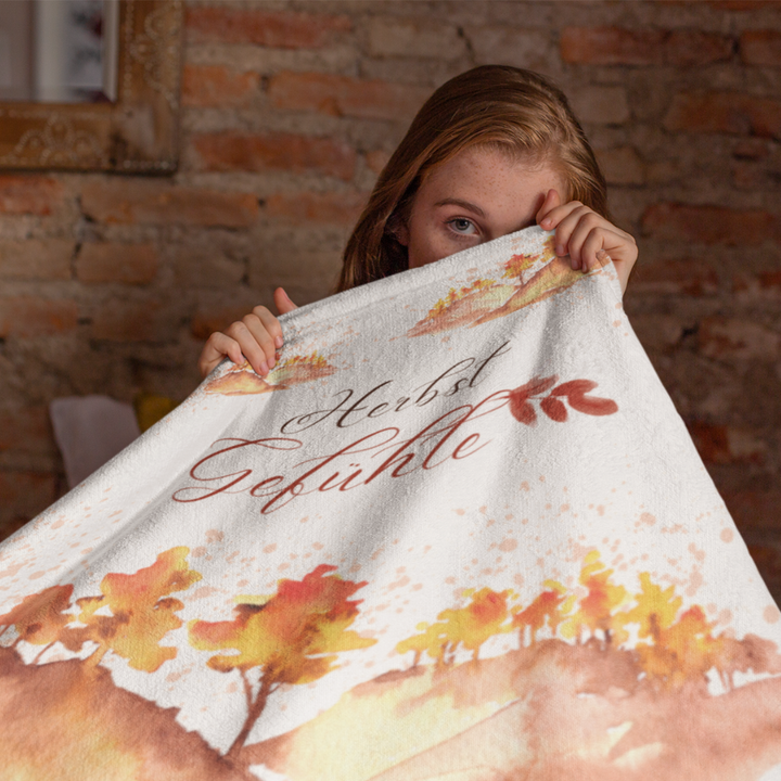 Herbst Hygge Kuscheldecke „Herbstgefühle“ – Decke im Aquarell-Design