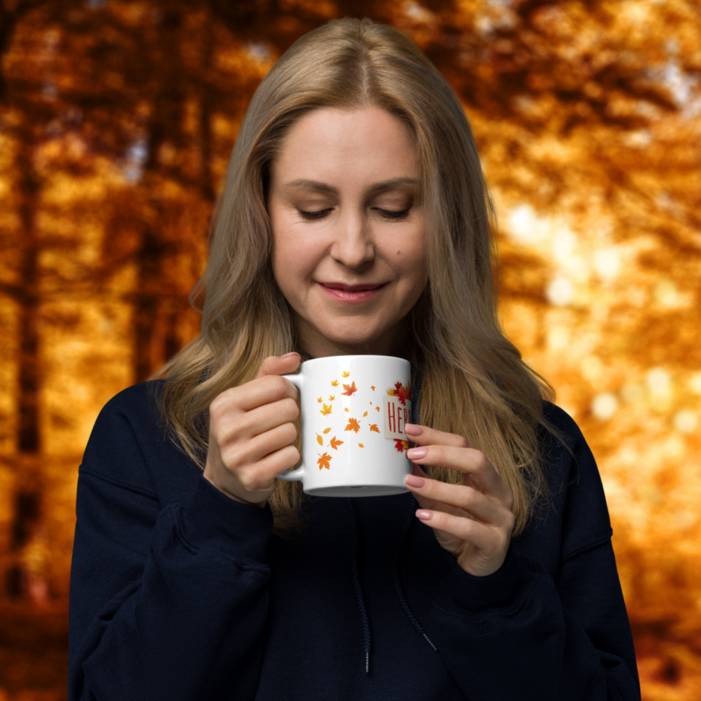 Herbst Tasse „Herbstkind“ - Keramikbecher mit Herbstlaub-Motiv