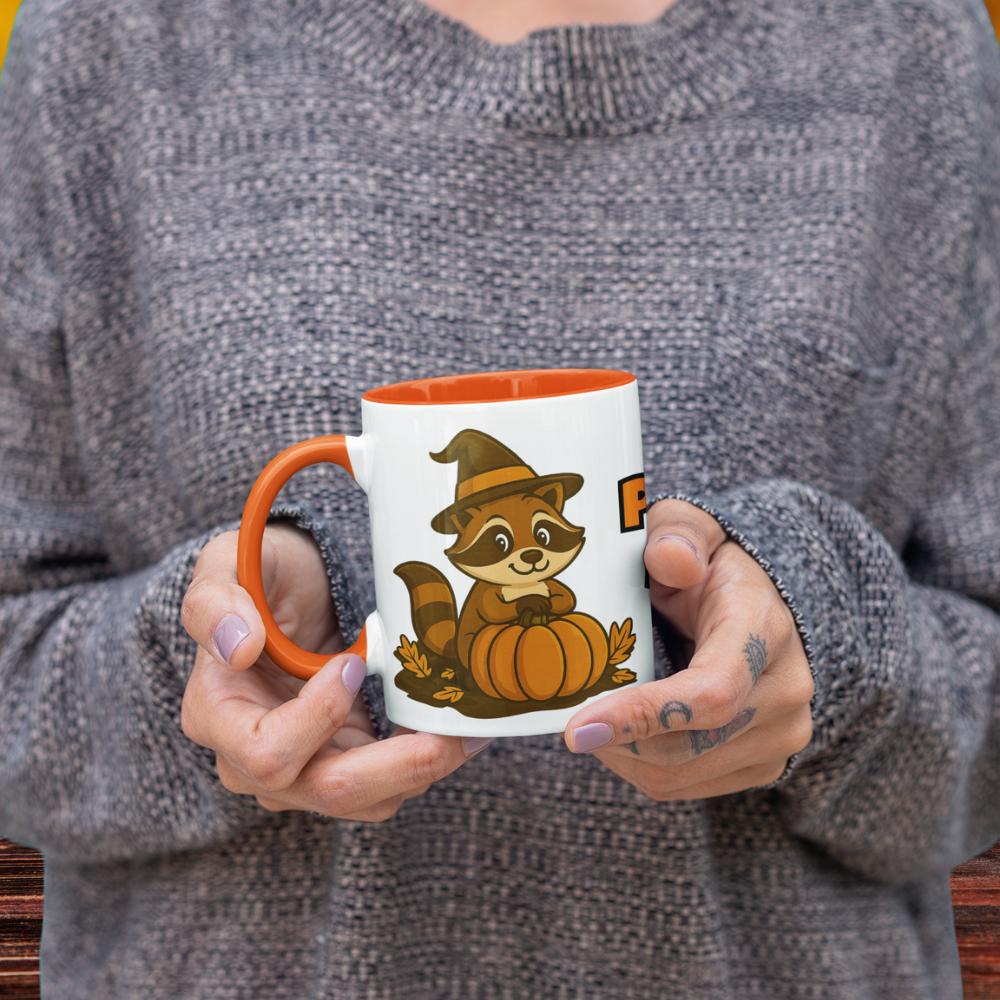 Halloween Tasse „Pumpkin Season“ – Keramikbecher mit Stöbi Waschbär-Motiv