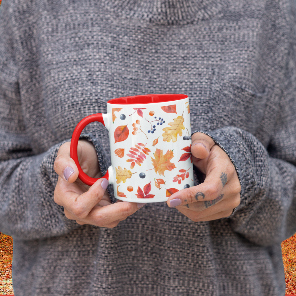 Herbst Tasse „Autumn Harmony“ – Keramikbecher mit Blätter- & Beeren-Motiv