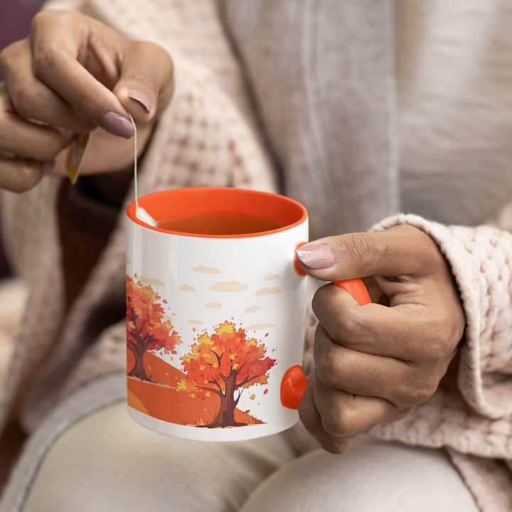 Herbst Tasse „Herbstpfad“ – Keramikbecher mit Herbstlandschaft-Motiv
