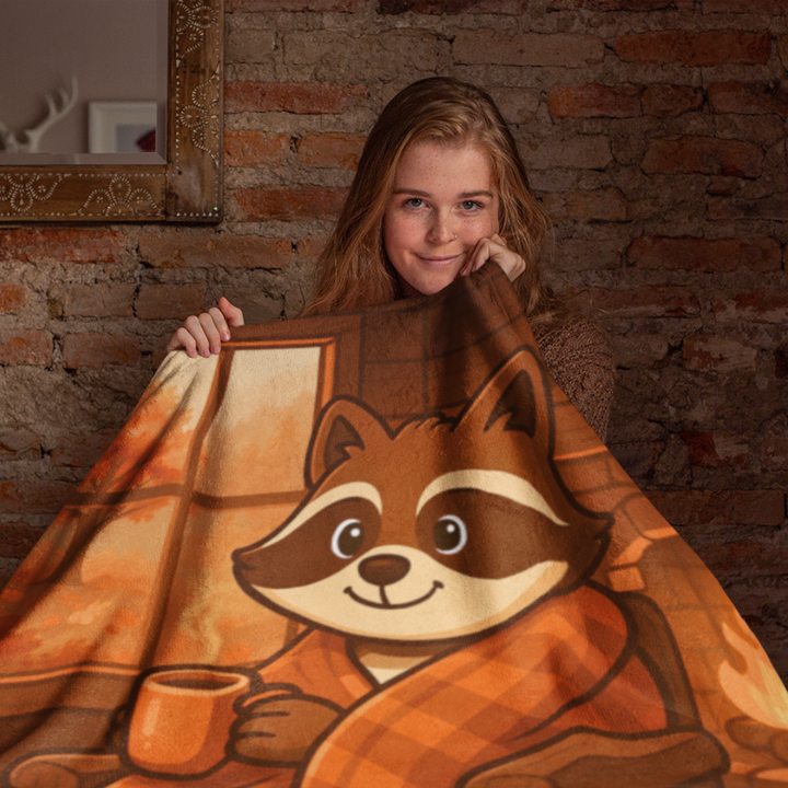 Herbst Hygge Kuscheldecke „Wohlfühlzeit“ – Decke mit Stöbi dem Waschbär