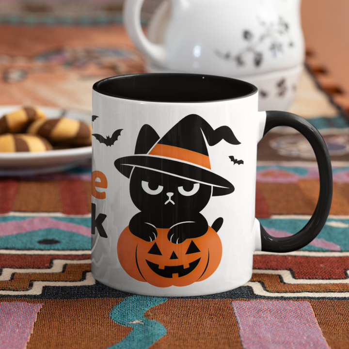 Halloween Tasse „Too Cute to Spook“ – Keramikbecher mit Grumpi Cat-Motiv