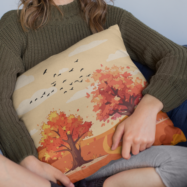Herbst Hygge Kissen „Herbstpfad“ – Zierkissen mit herbstlicher Landschaft