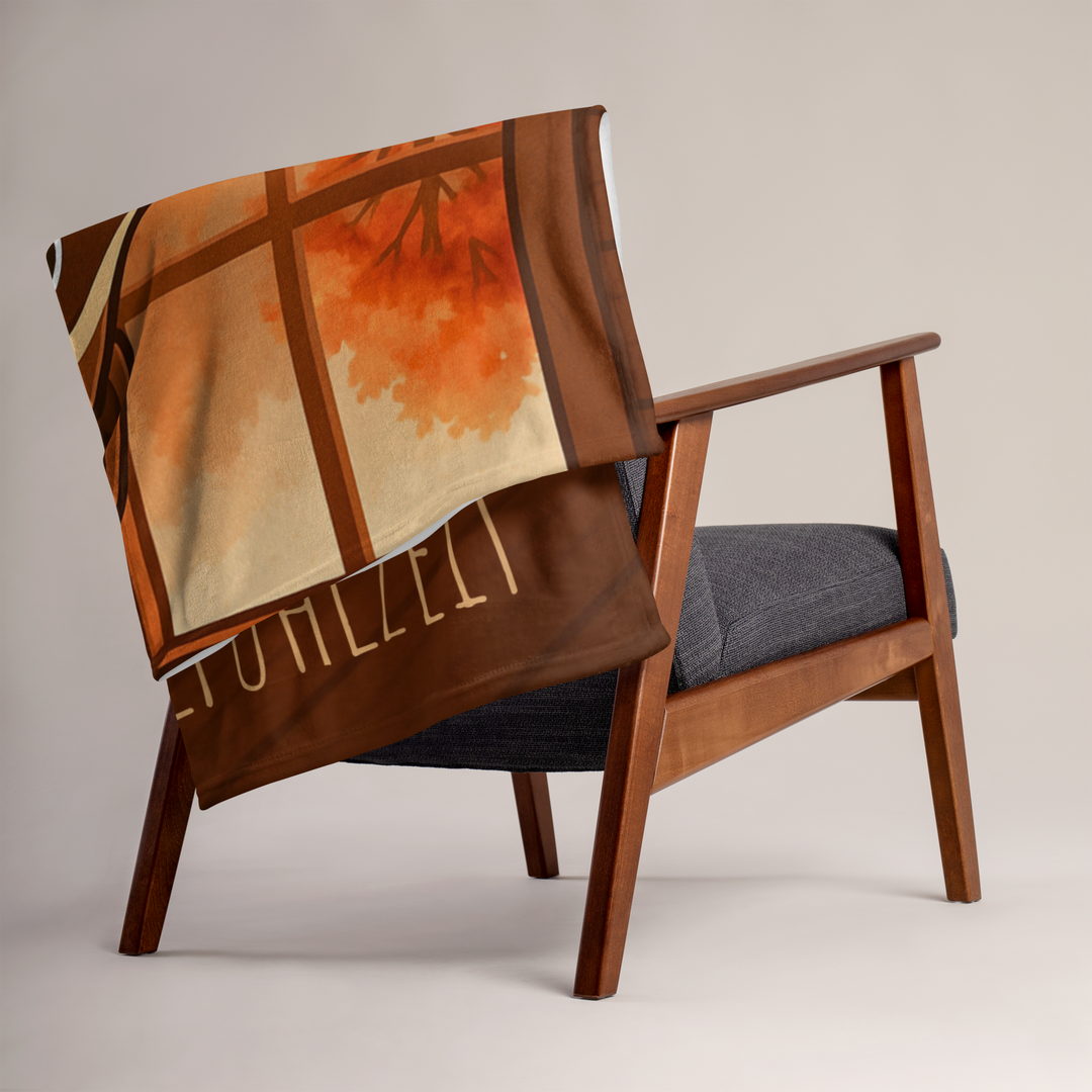 Herbst Hygge Kuscheldecke „Wohlfühlzeit“ – Decke mit Stöbi dem Waschbär