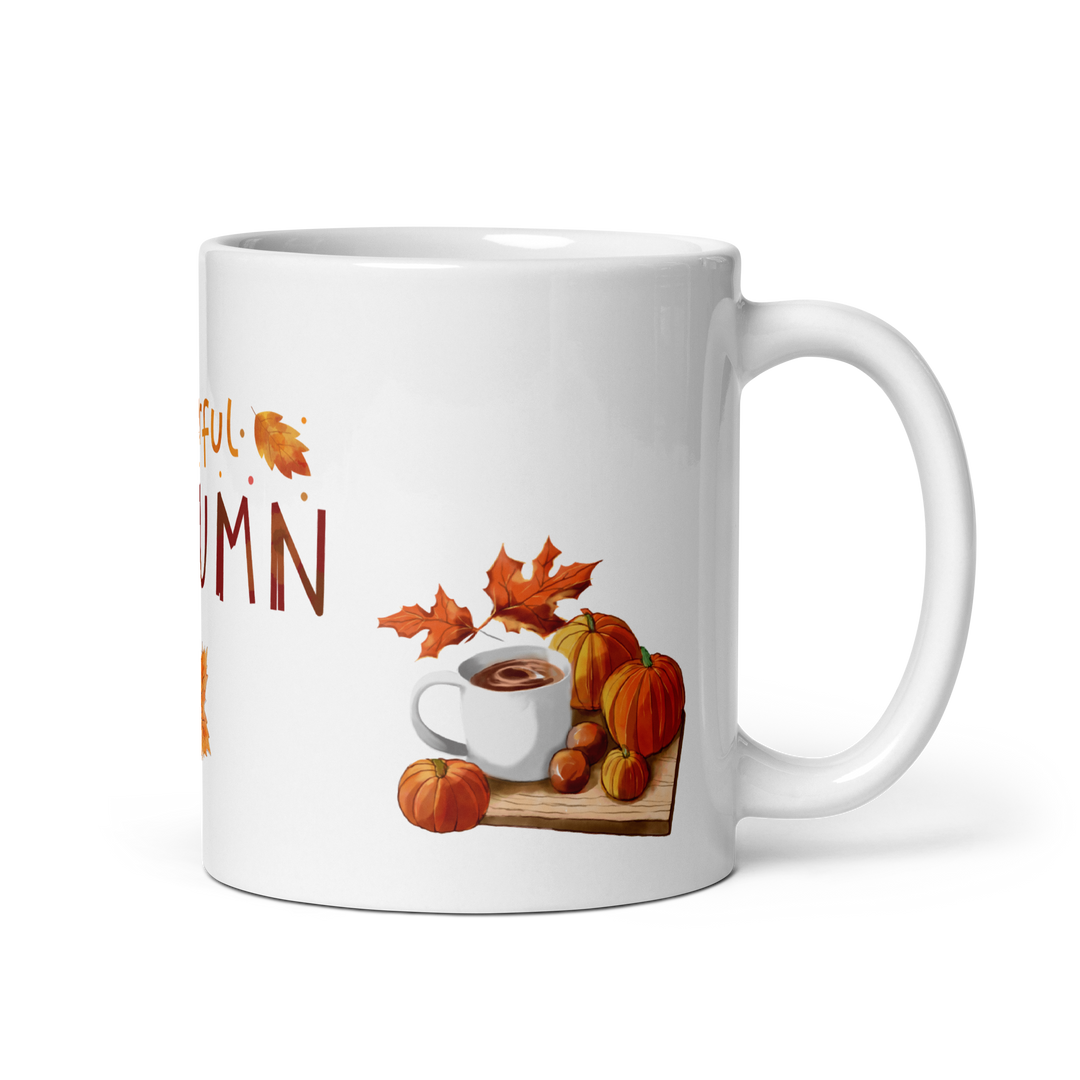 Herbst Tasse „Wonderful Autumn“ – Keramikbecher mit Kürbis-, Kakao- Motiv